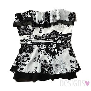 White House Black Market Strapless Floral Top 100% Silk